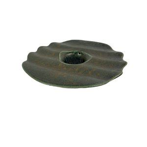 Signed Art Pottery Green Frog Speckled Glaze Lilypad Design